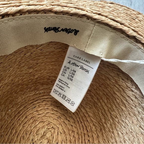 NEW & OTHER STORIES Grosgrain-Trimmed Straw Hat Tan Natural Black - Picture 8 of 11